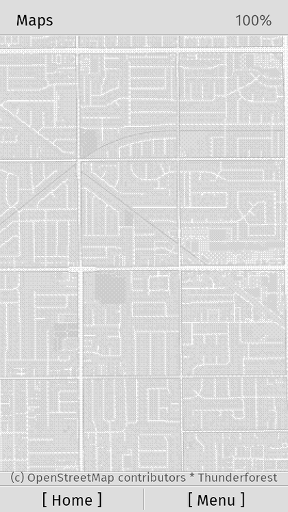 Offline map rendered on the e-paper panel, dithered for a sixteen-shade grey display